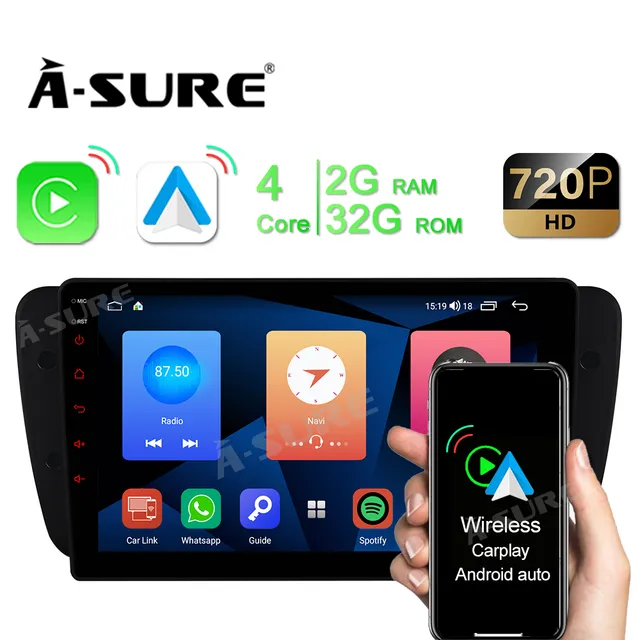 A-Sure GPS car radios SEAT Ibiza 6J Autoradio 9 Zoll 2+32GB CarPlay