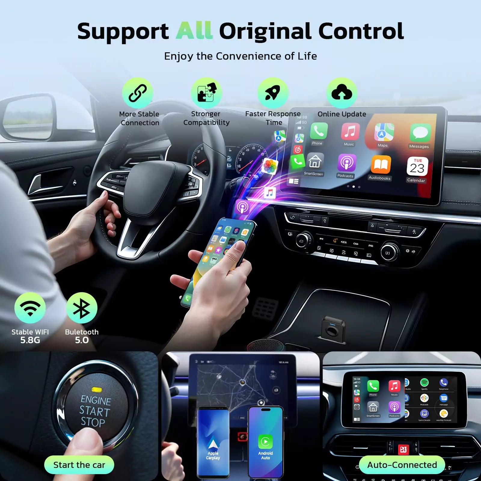 LAMTTO RC24 Adapter Wireless CarPlay Android mit OTA