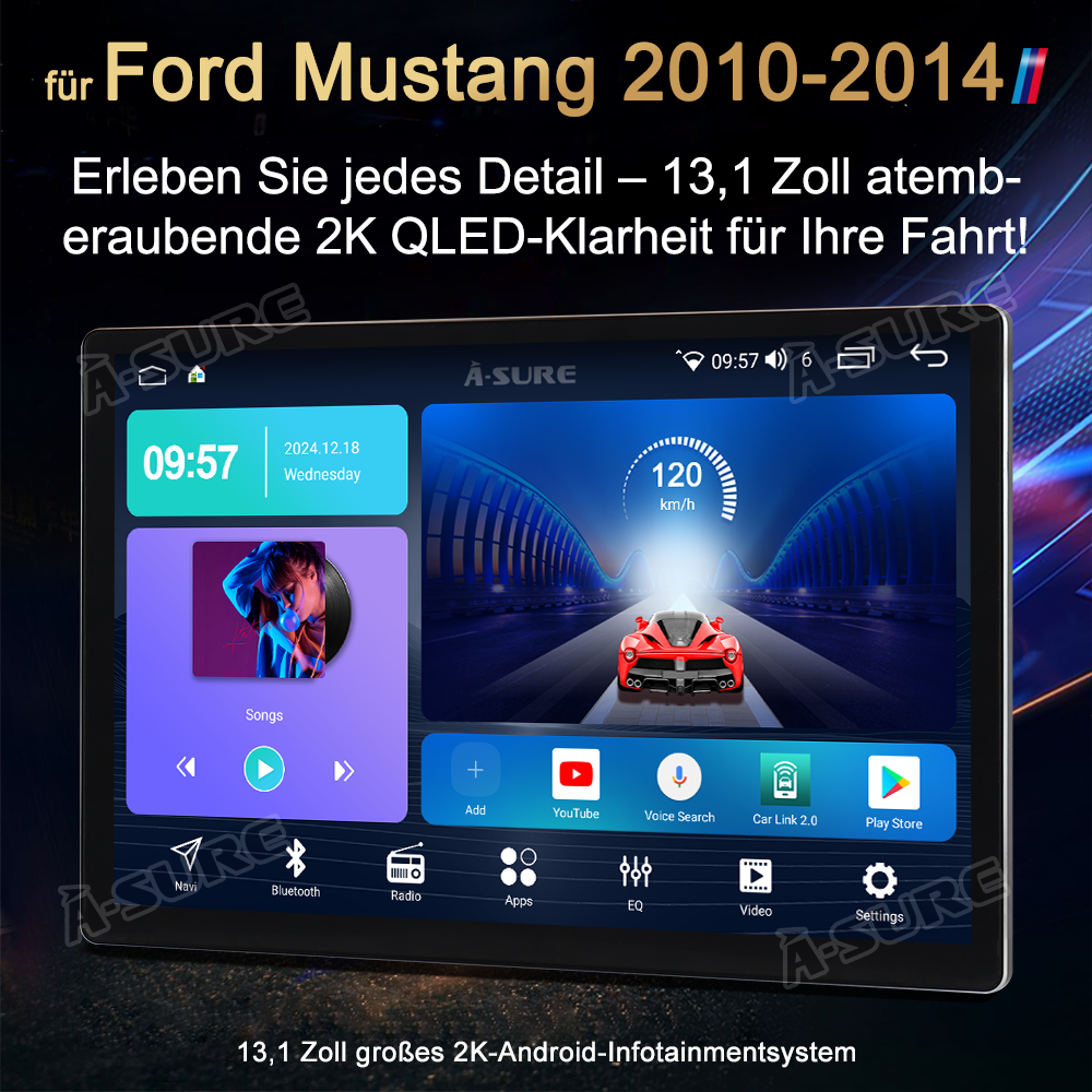 A-Sure GPS 13,1" Android 14 Autoradio Ford Mustang 2010-2014 4+64GB
