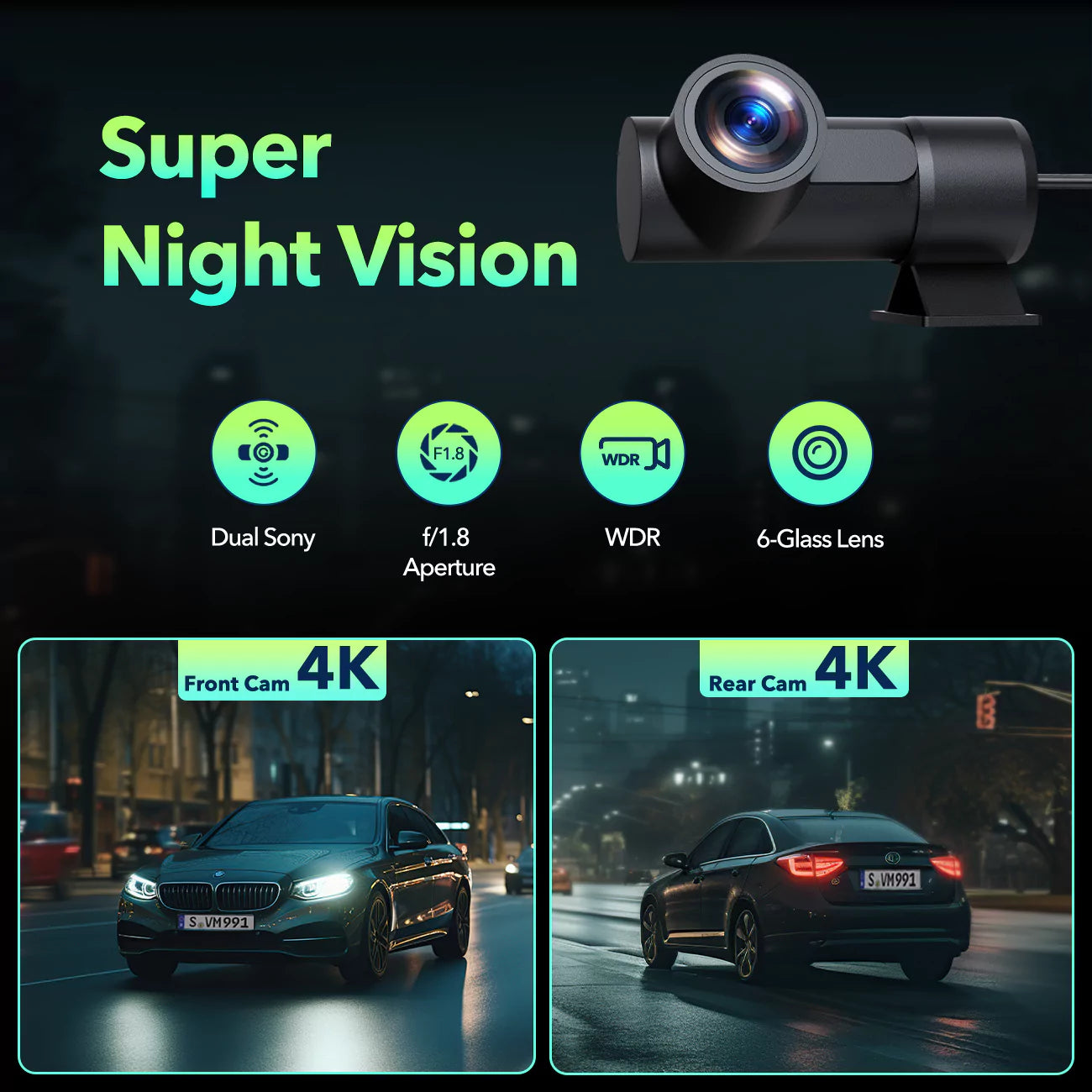 LAMTTO Dash Cam DC19 4K+4K Front+Heck GPS WiFi 64GB