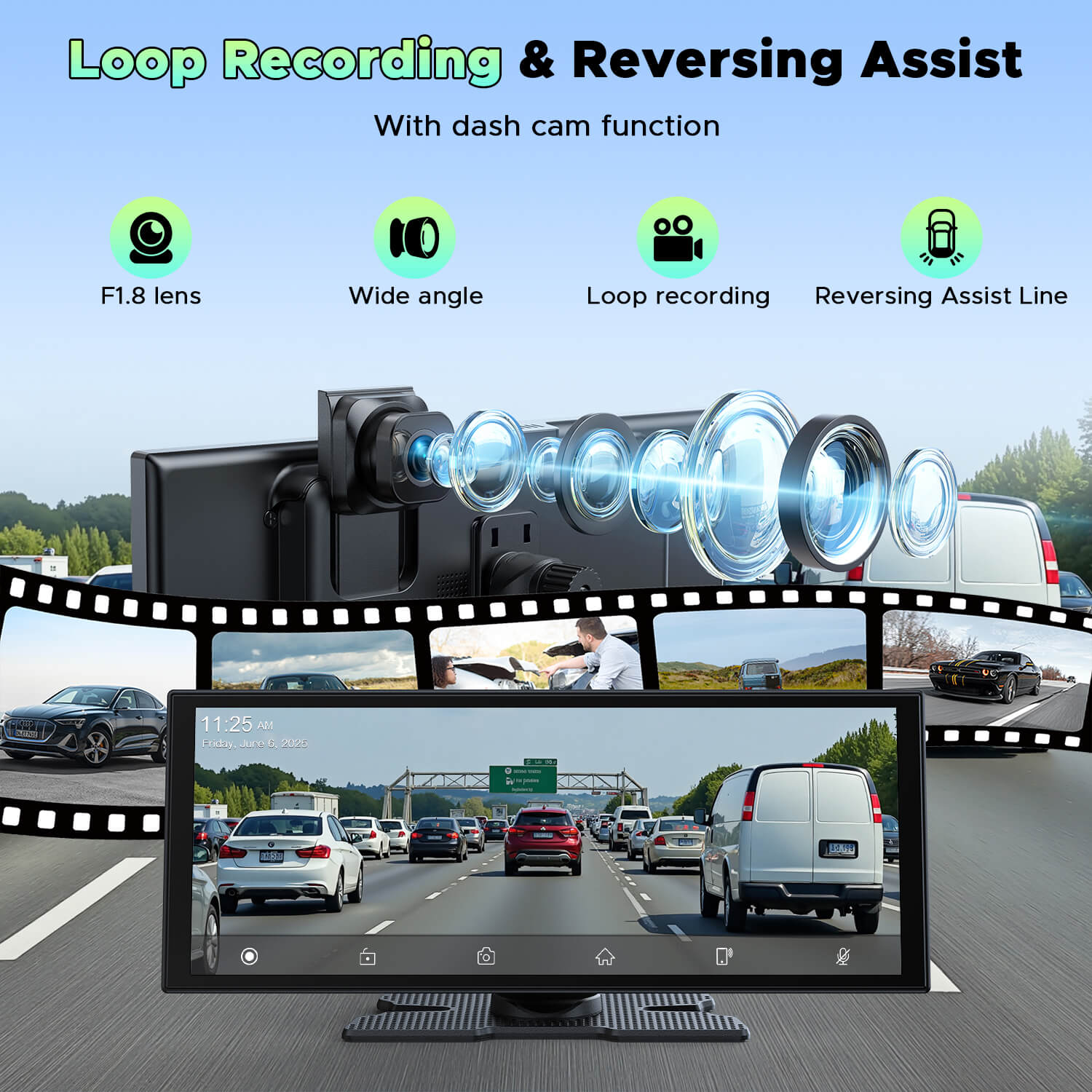 LAMTTO Carplay RC28 10,25 Zoll CarPlay-Display 2.5K Dashcam