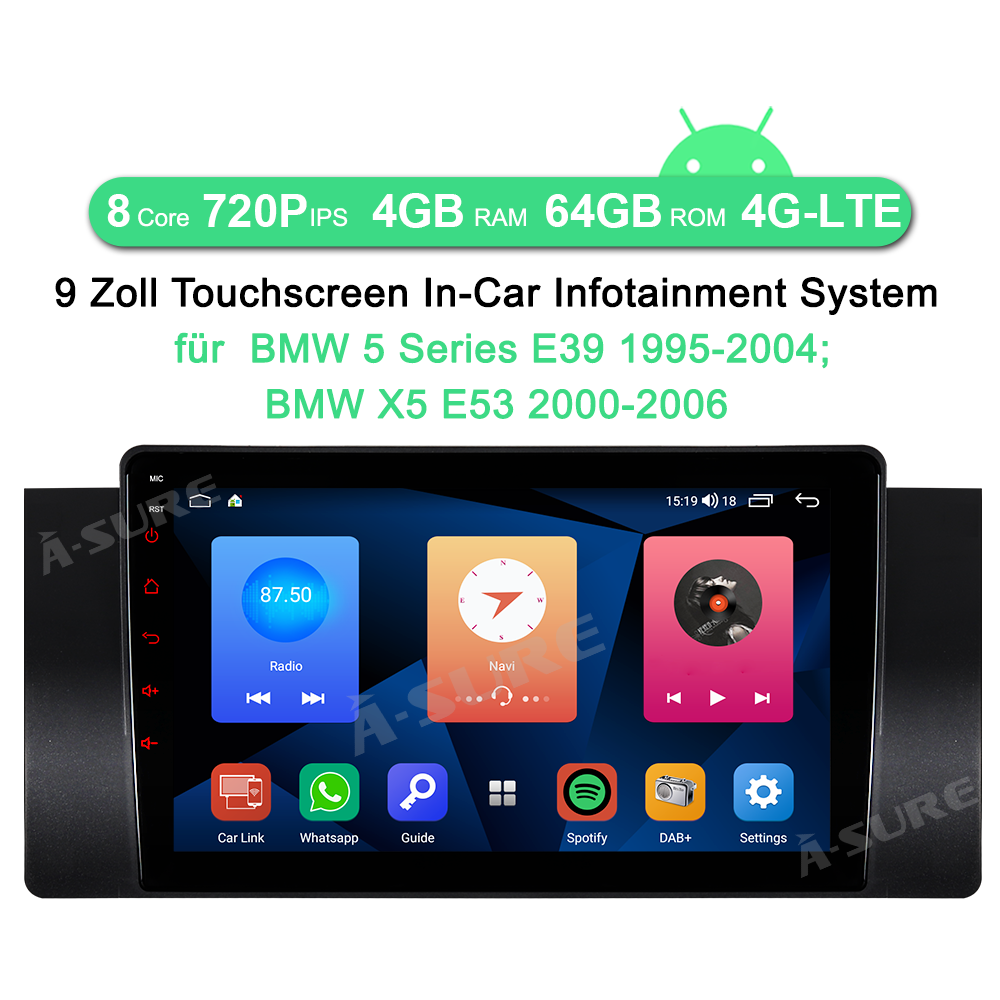 A-Sure GPS 8-Kern 64GB Autoradio BMW E39 Android Auto CarPlay 4G
