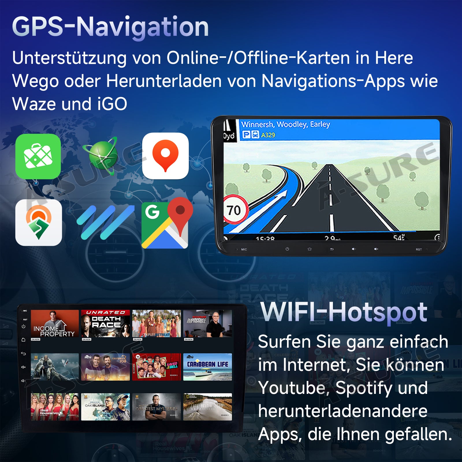 A-Sure GPS Autoradio VW 9 Zoll 4+64GB CarPlay