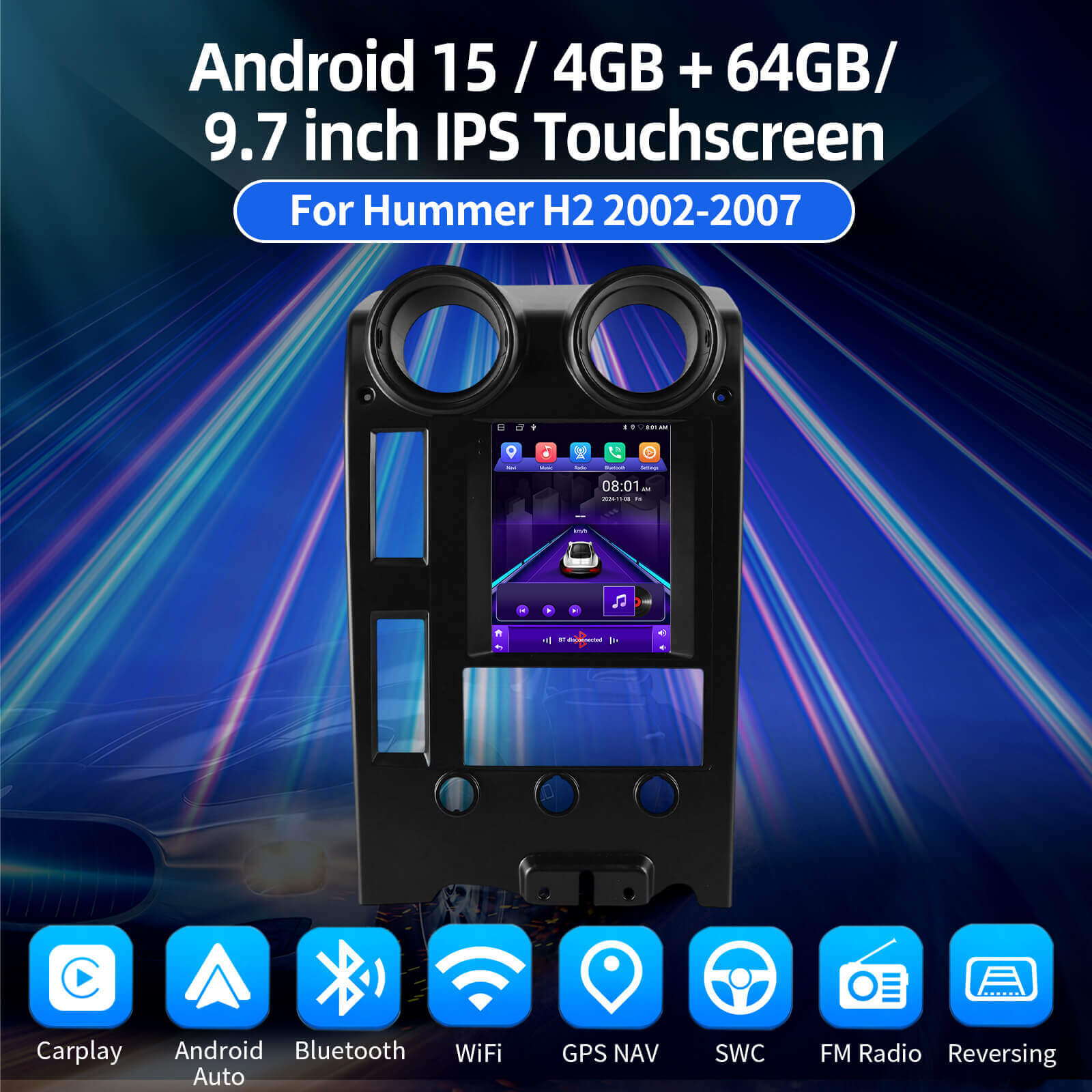 ESSGOO AR1002 Android 15 Autoradio 9,7 Zoll Hummer H2