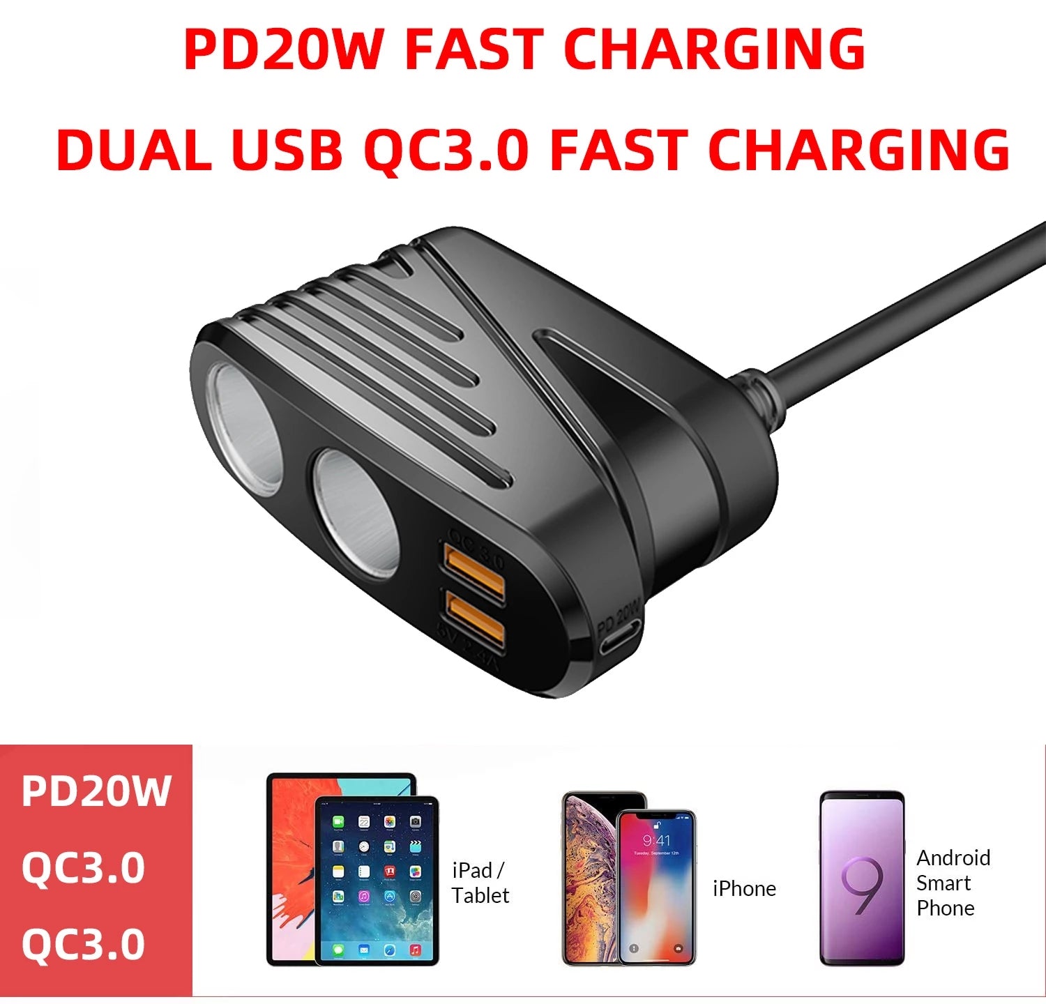 Carpuride Kfz-Ladegerät Zigarettenanzünder 2xUSB 20W