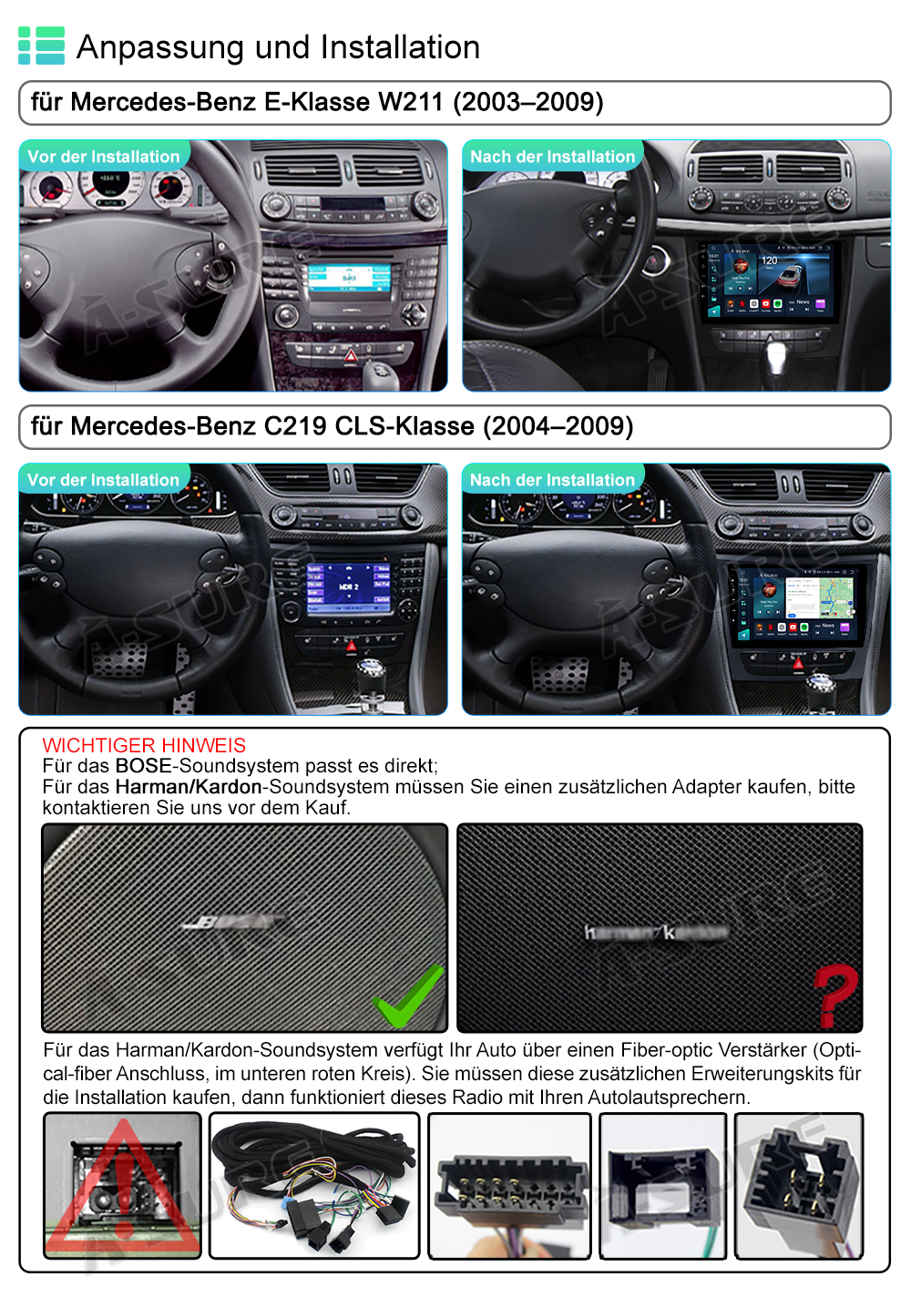 A-Sure GPS car radios Autoradio Mercedes W211 4+64GB Android 13