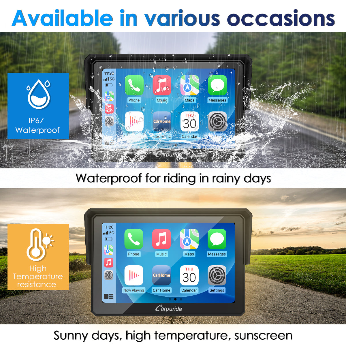 Carpuride W502 Motorrad CarPlay-Display 5 Zoll IP67 Bluetooth