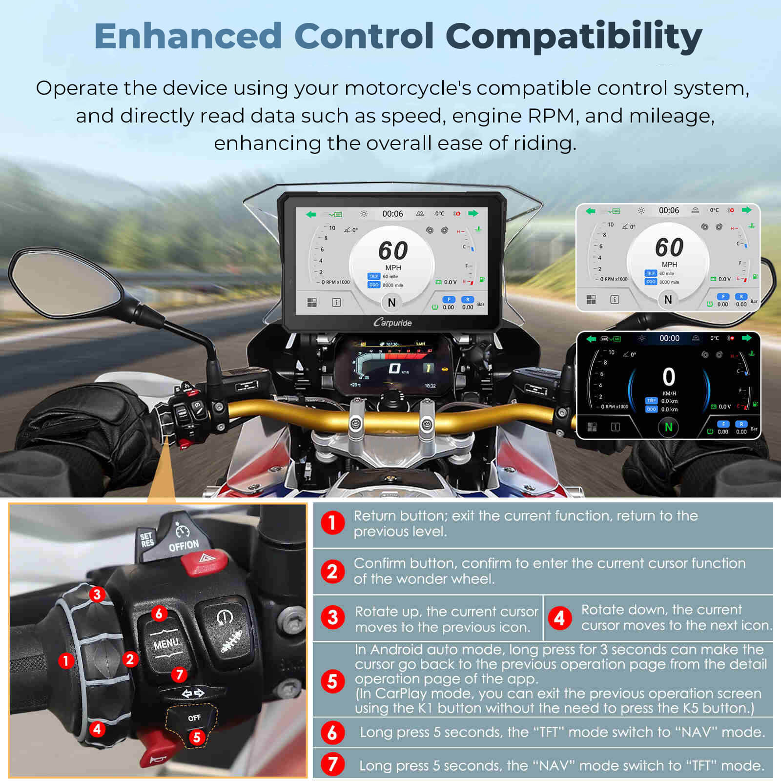 Carpuride W702BS Motorrad CarPlay-Display 7 Zoll BMW Wonder Wheel