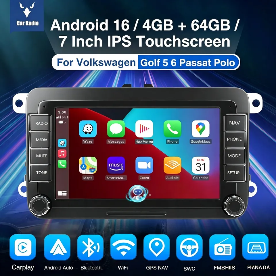 ESSGOO Car Stereo AR7002 7 Zoll Autoradio für VW Golf Passat