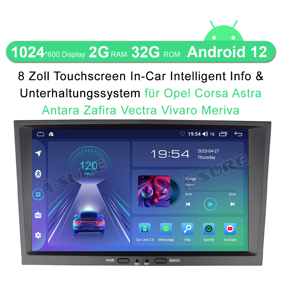 A-Sure Opel Astra H Autoradio 2+32GB 8 Zoll Android