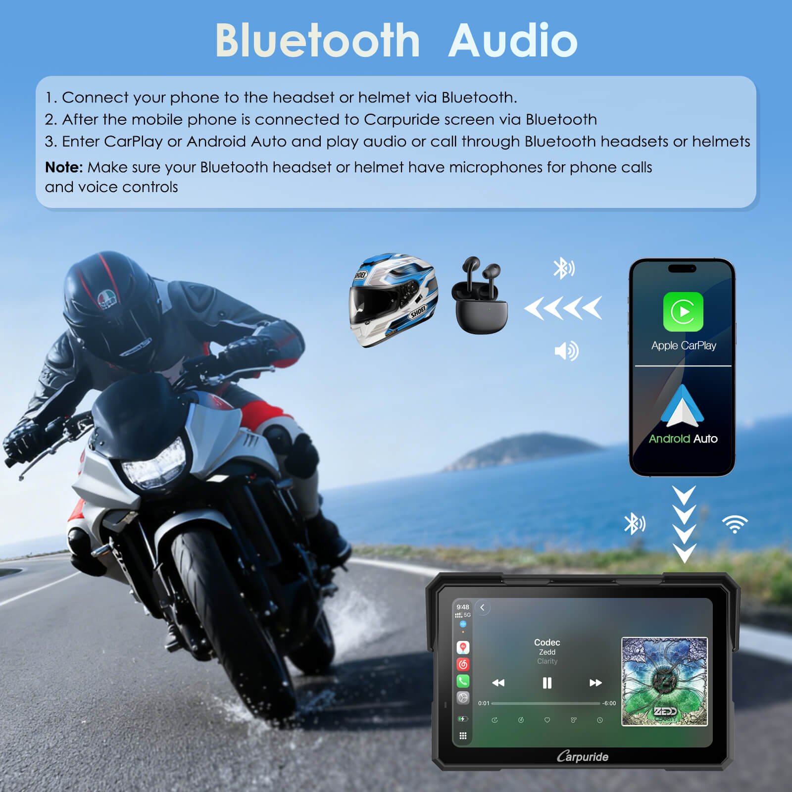 Carpuride W702 Plus Motorrad Display 7 Zoll CarPlay GPS