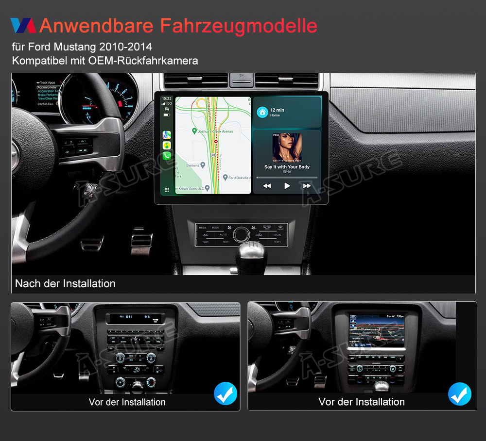 A-Sure GPS 13,1" Android 14 Autoradio Ford Mustang 2010-2014 4+64GB