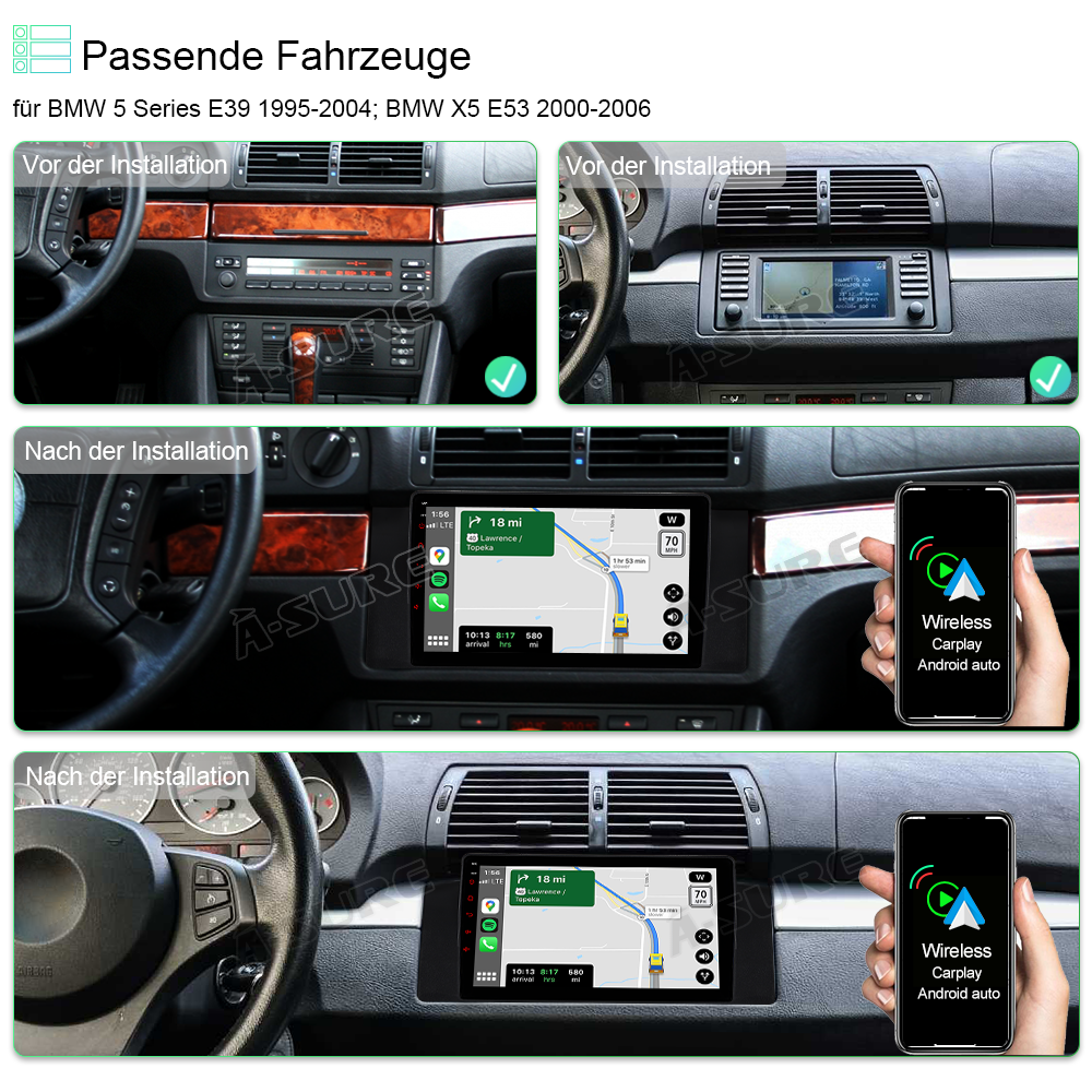 A-Sure Android 12 Autoradio BMW E39 E53 X5 2+32GB CarPlay