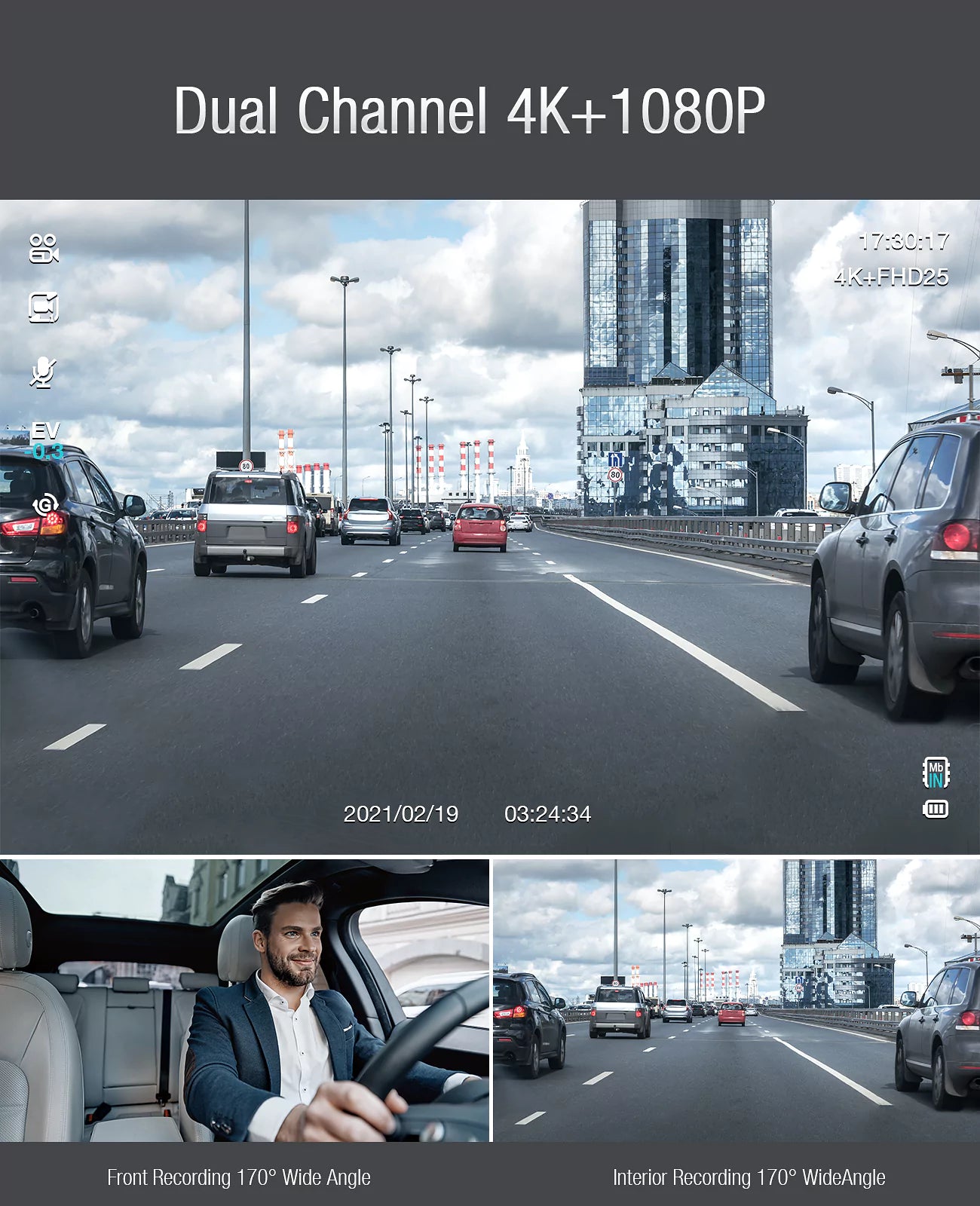 LAMTTO CE45 Dual 1080P Dashcam vorne und innen für Taxi