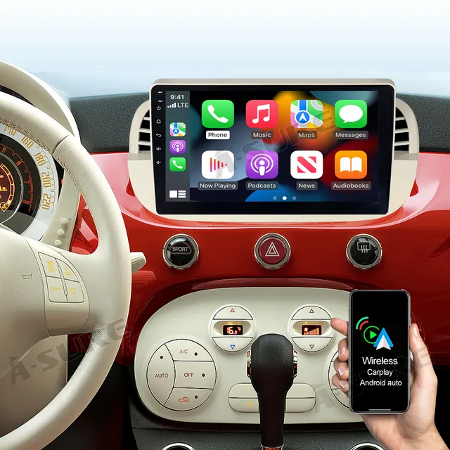 A-Sure GPS 9 Zoll Android Autoradio Fiat 500 500C Weiß 2+32GB