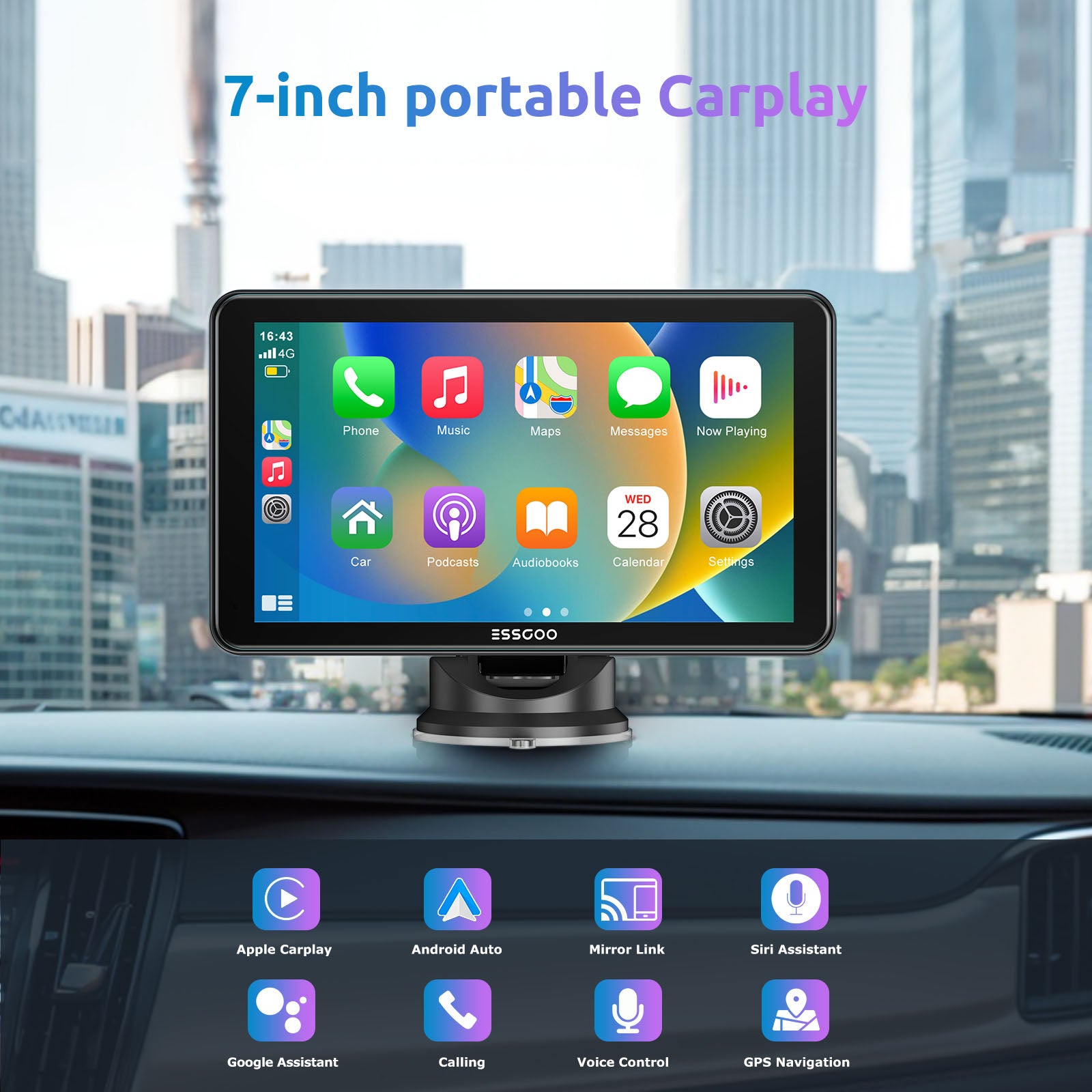 ESSGOO Portable CarPlay Display 7 Zoll Touchscreen AUX