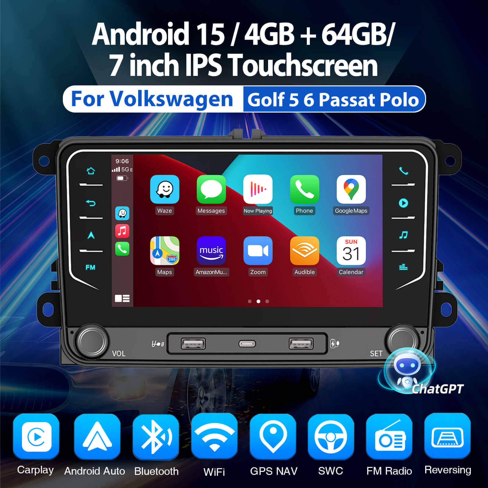 ESSGOO Car Stereo AR7002 Android Autoradio für VW 7 Zoll