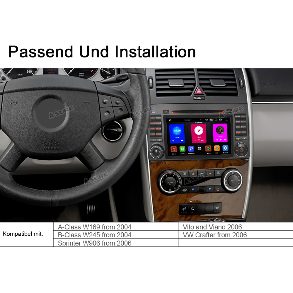 A-Sure GPS Autoradio Mercedes W169 W245 Vito Crafter CarPlay