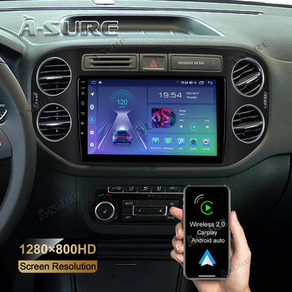 A-Sure GPS car radios Tiguan 5N Autoradio 9 Zoll 2+32GB Black