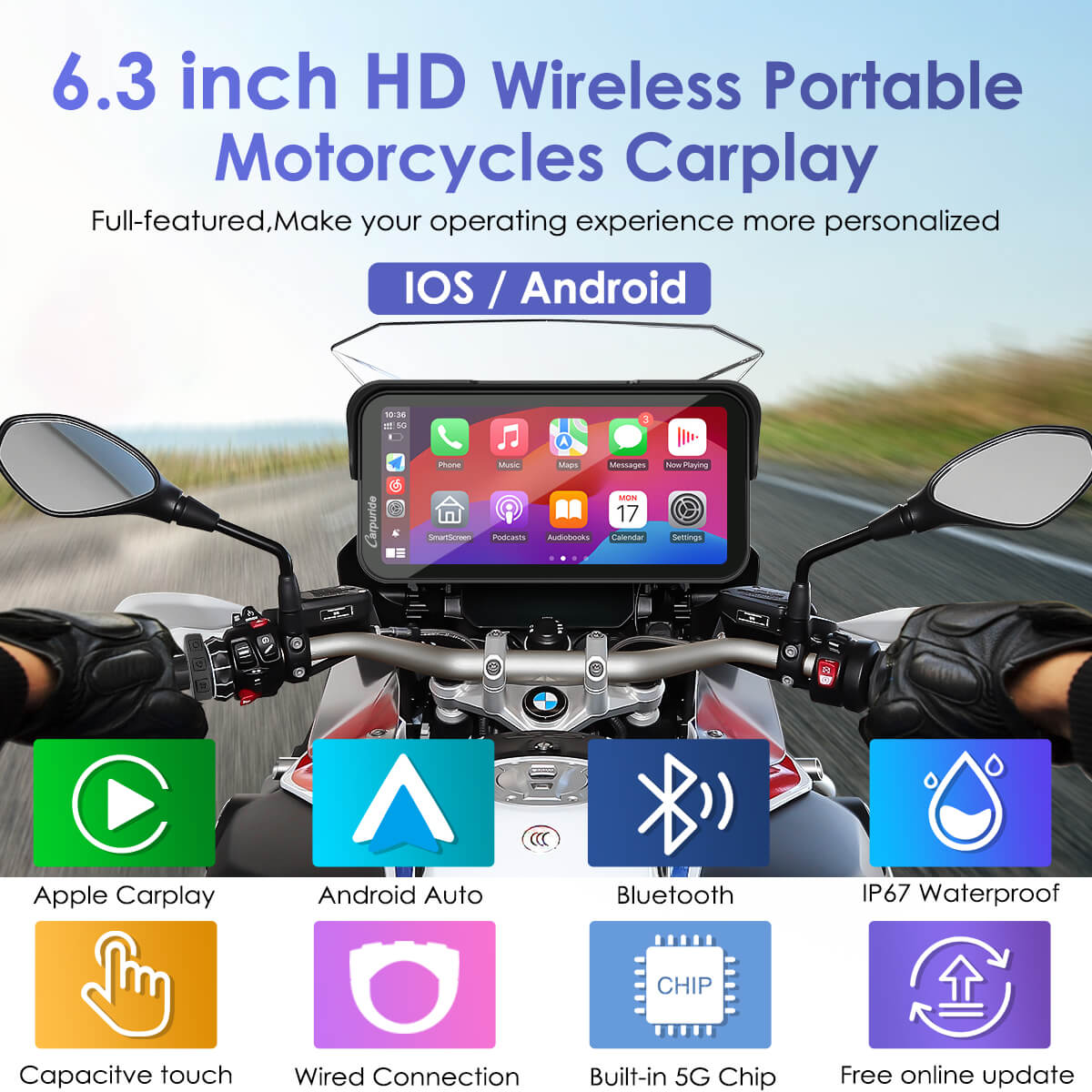 Carpuride W603B Motorrad CarPlay-Display BMW IP67 Controller