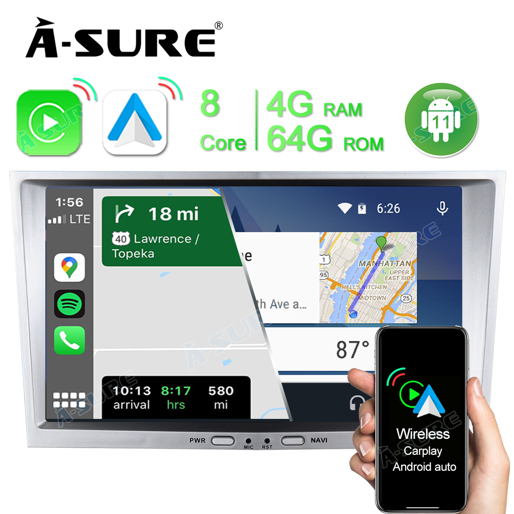 A-Sure GPS car radios 8 Zoll 4+64GB Opel Astra silber