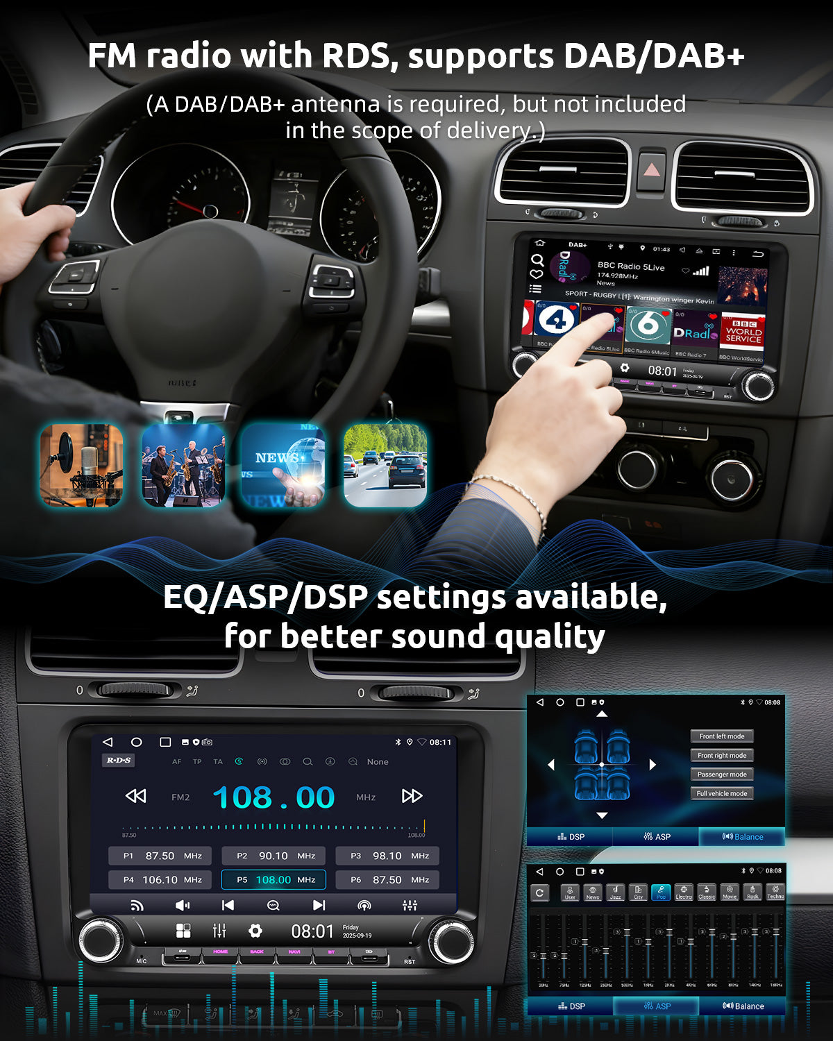ESSGOO Car Stereo AR9002 Autoradio 9 Zoll für VW Android 15 IPS