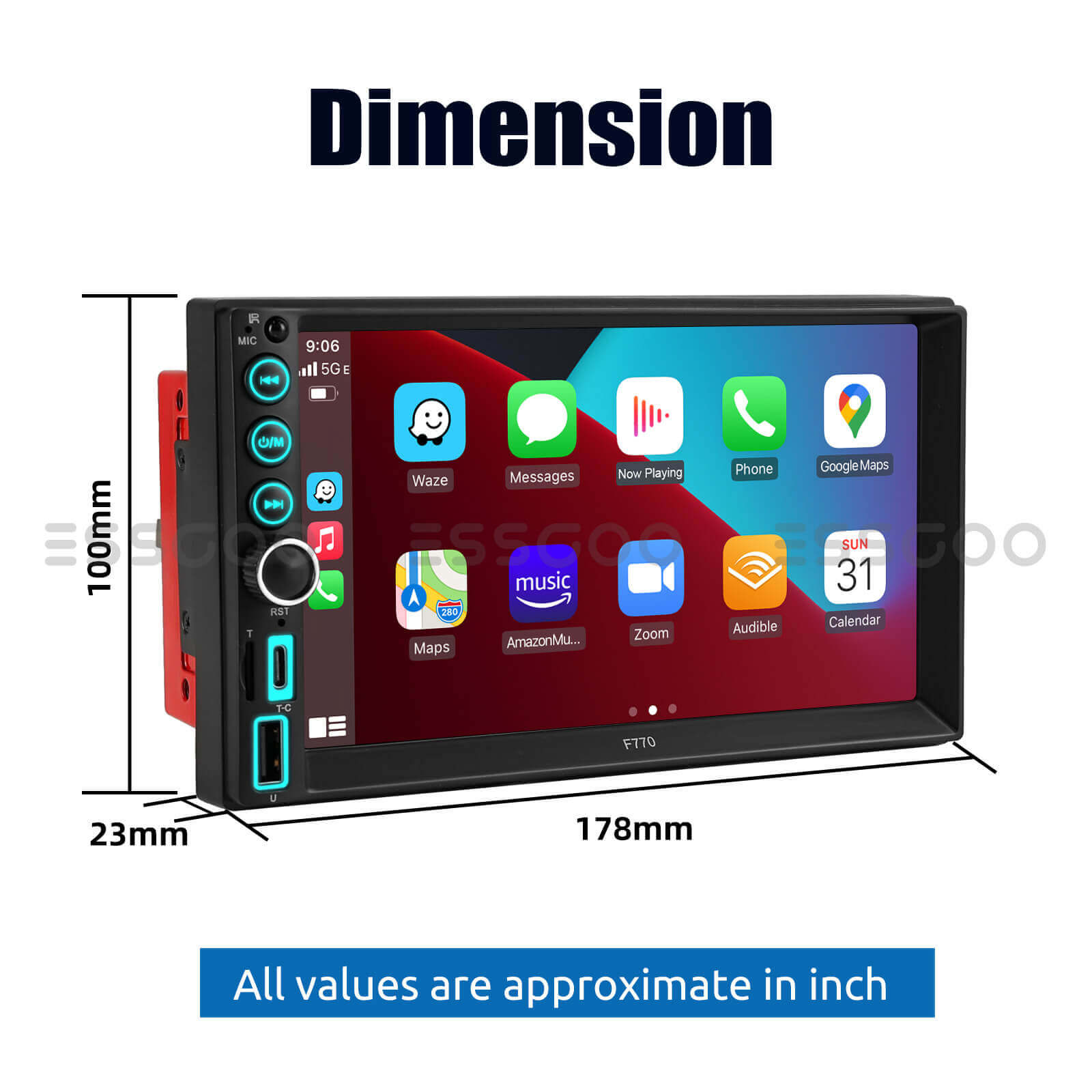 ESSGOO Car Stereo F770W 2 DIN Autoradio 7 Zoll Touchscreen