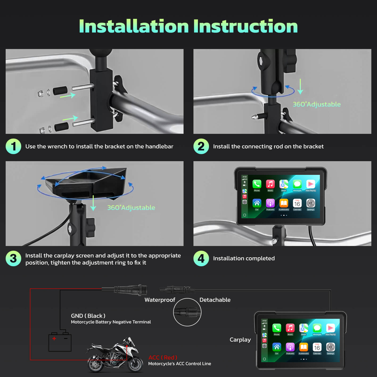 LAMTTO Carplay RC19 7 Zoll Motorrad CarPlay-Display IP67