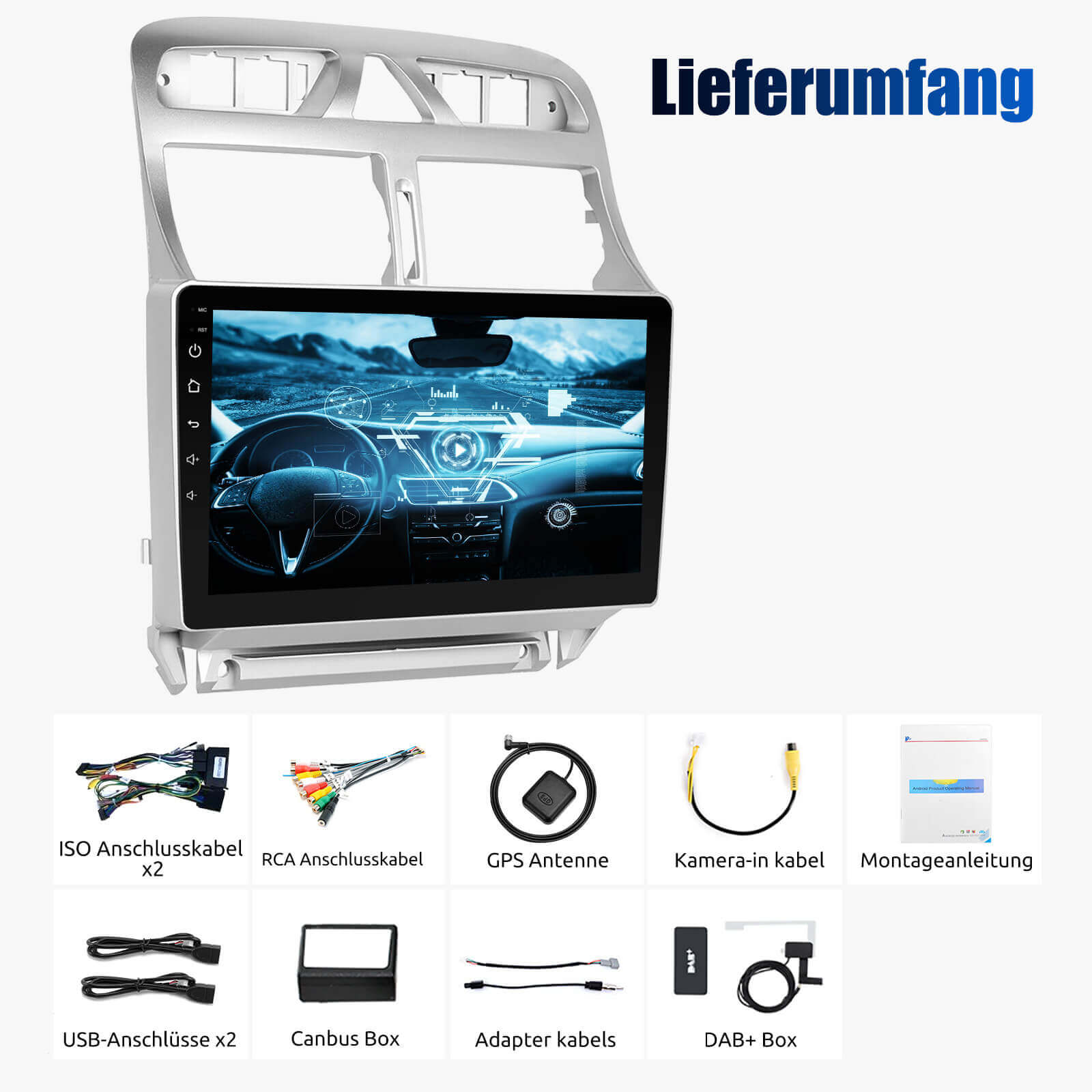 ESSGOO Car Stereo Peugeot Autoradio 9 Zoll Standard Display