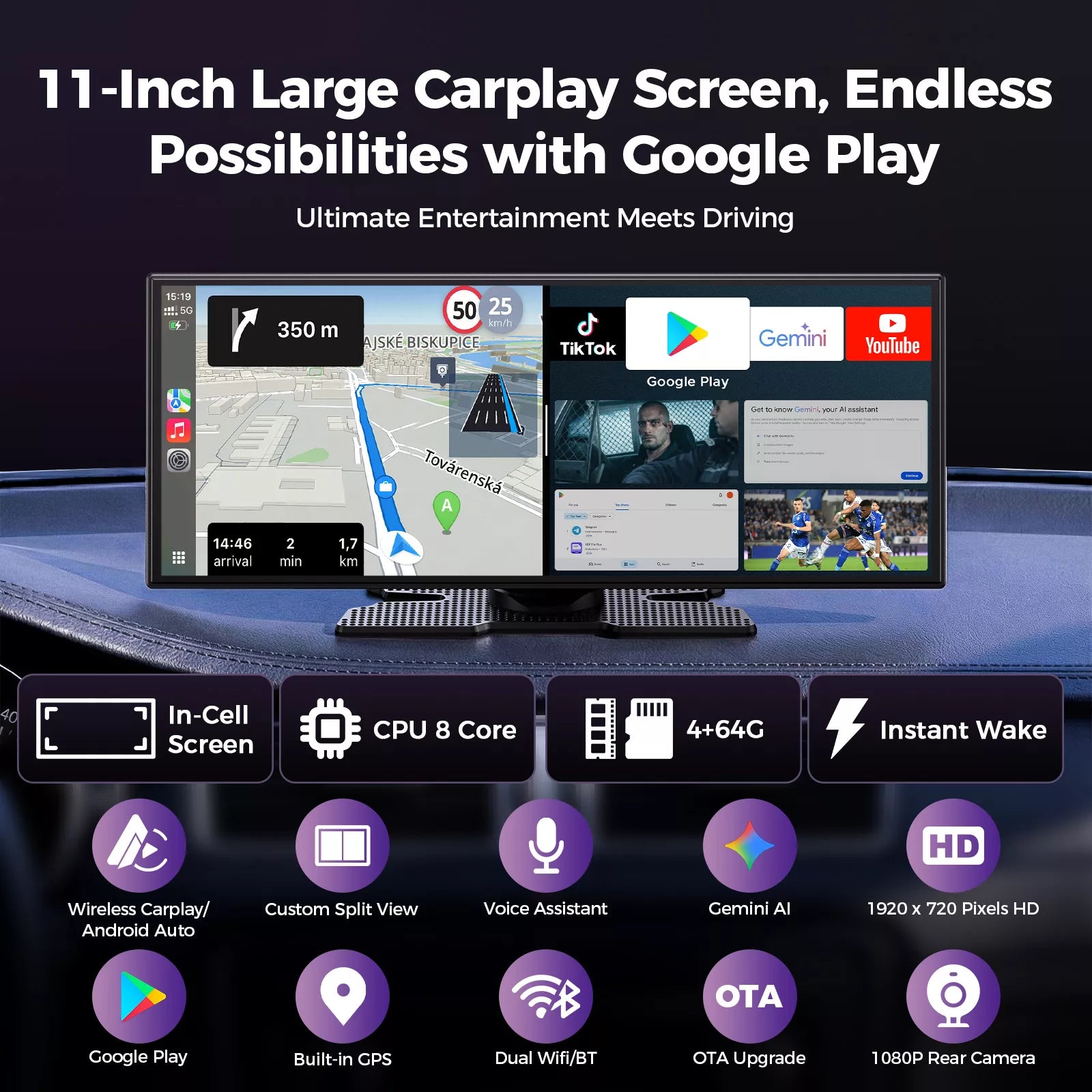 LAMTTO Carplay RC32 11 Zoll CarPlay-Display AI Google Play