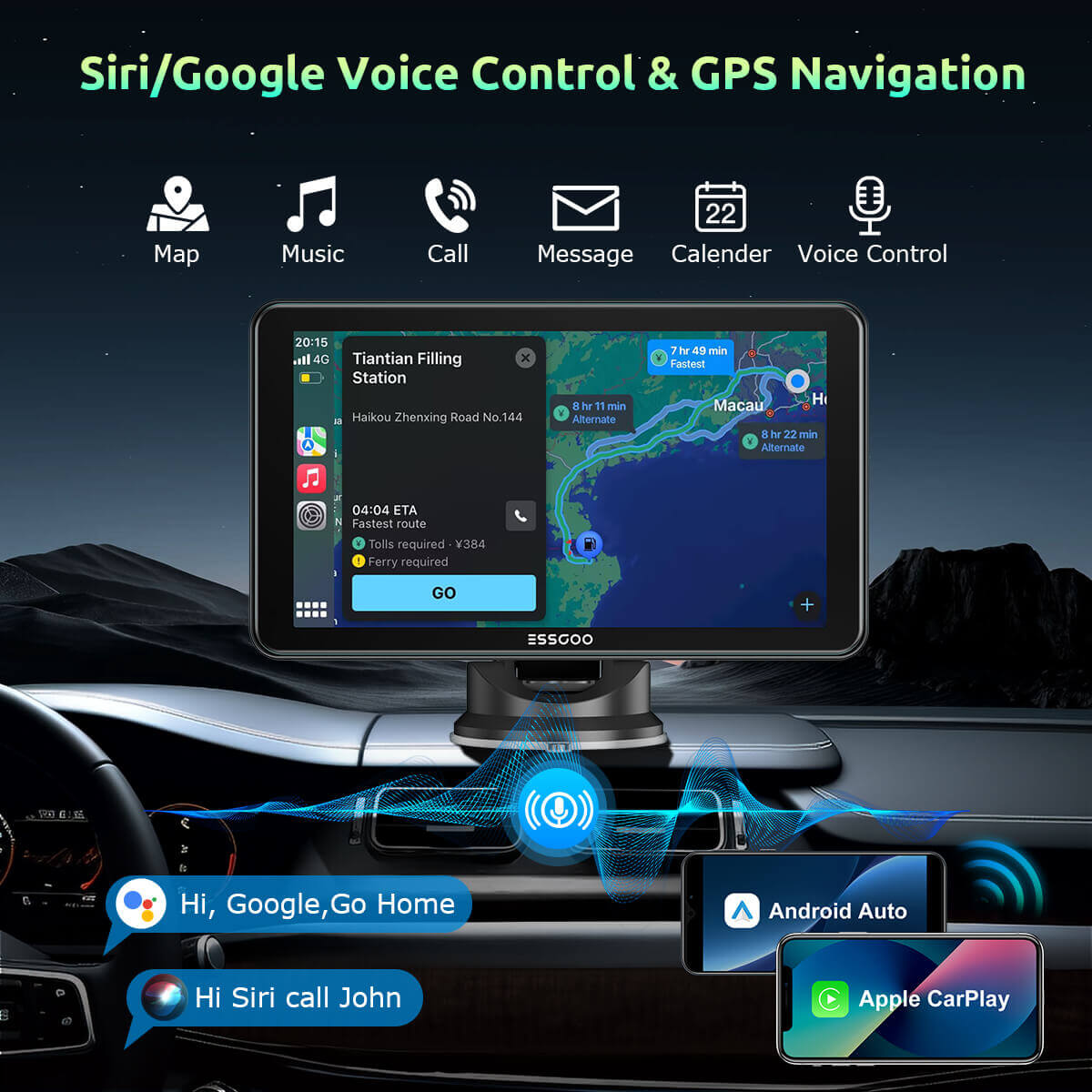 ESSGOO Portable CarPlay 743CP 7 Zoll CarPlay-Display Wireless