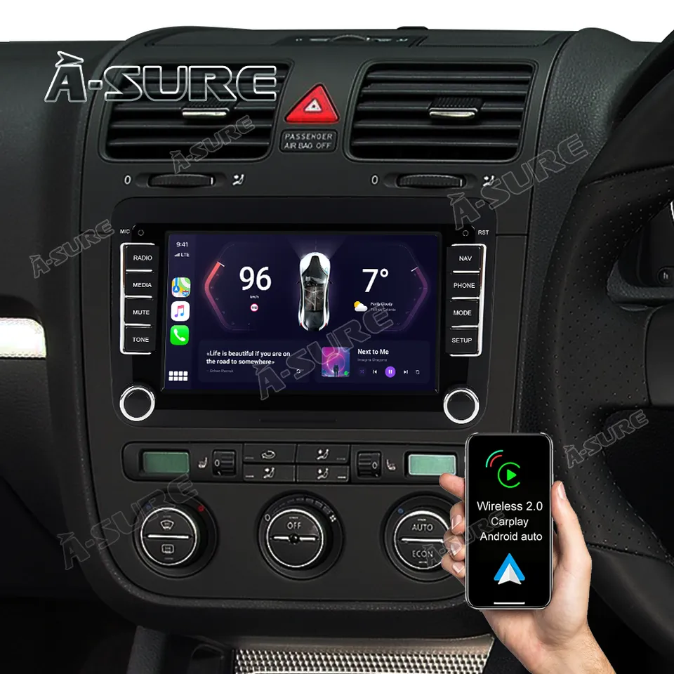 A-Sure GPS 7 Zoll Android 12 Autoradio VW Golf Touran CarPlay