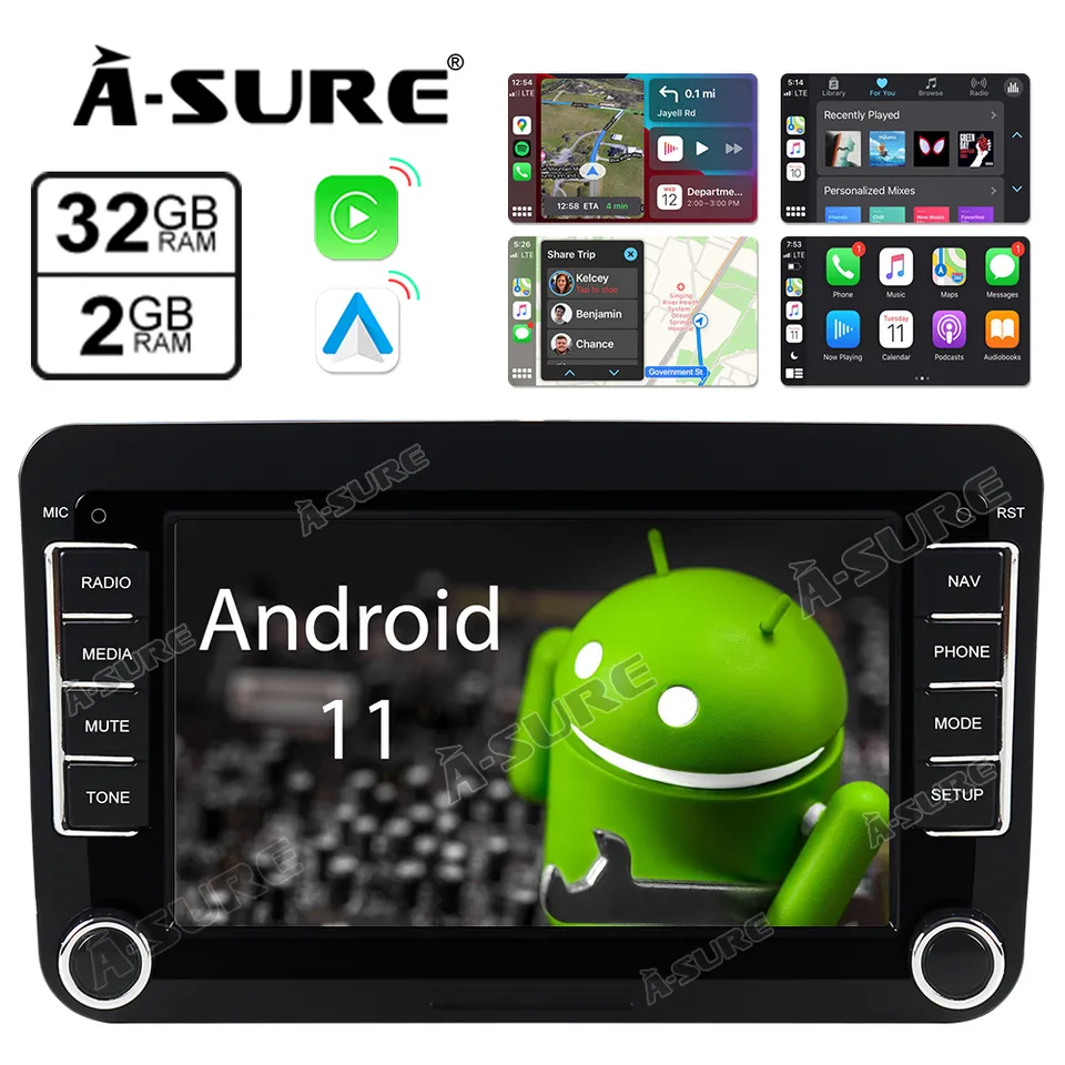 A-Sure GPS Autoradio 7 Zoll Android 11 für VW Golf 5 6 2+32GB