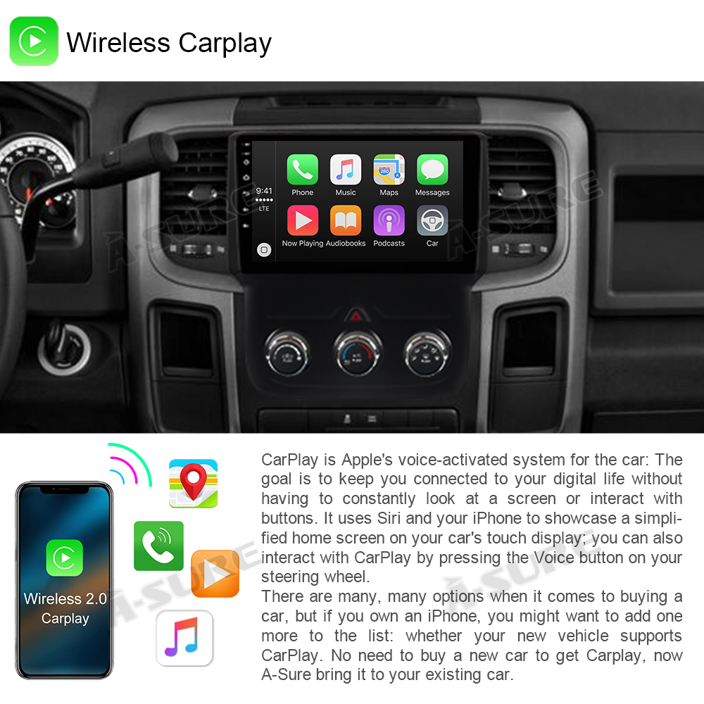 A-Sure GPS Autoradio Dodge Ram 9 Zoll 2+32GB CarPlay