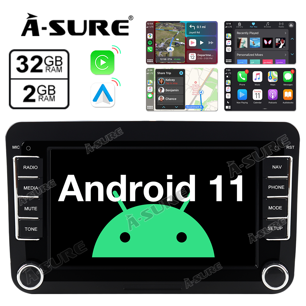 A-Sure GPS 7 Zoll Autoradio für VW Golf Passat 2+32GB CarPlay