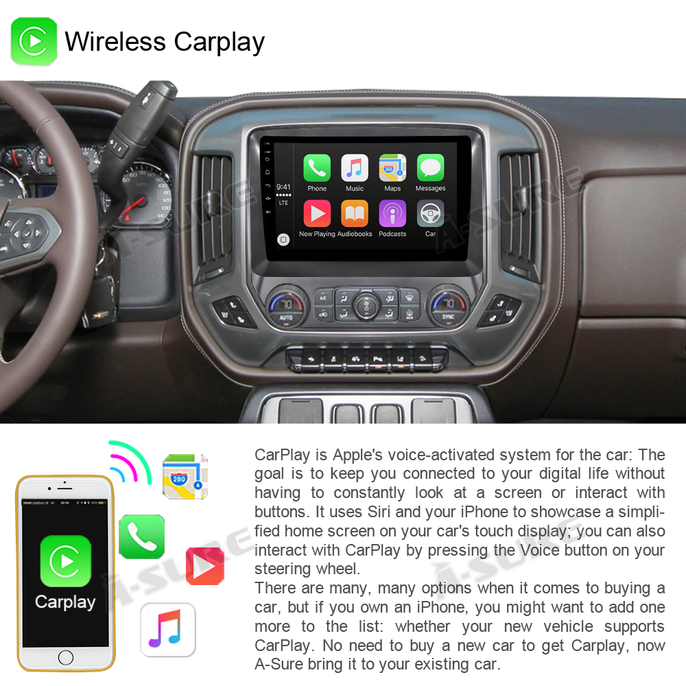 A-Sure GPS 9 Zoll Android 14 Autoradio Silverado Sierra 2+32GB
