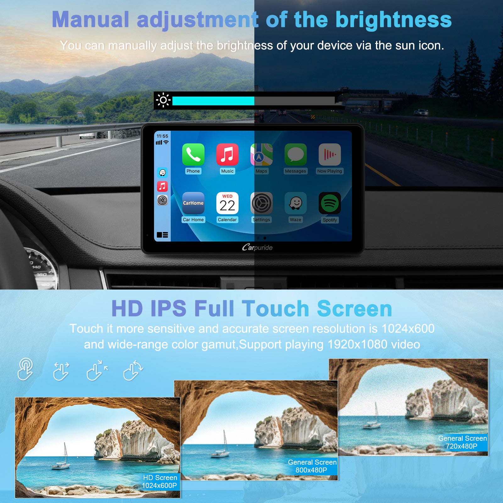 Carpuride Car Smart Stereo C3 CarPlay-Display 7 Zoll mit Rückfahrkamera
