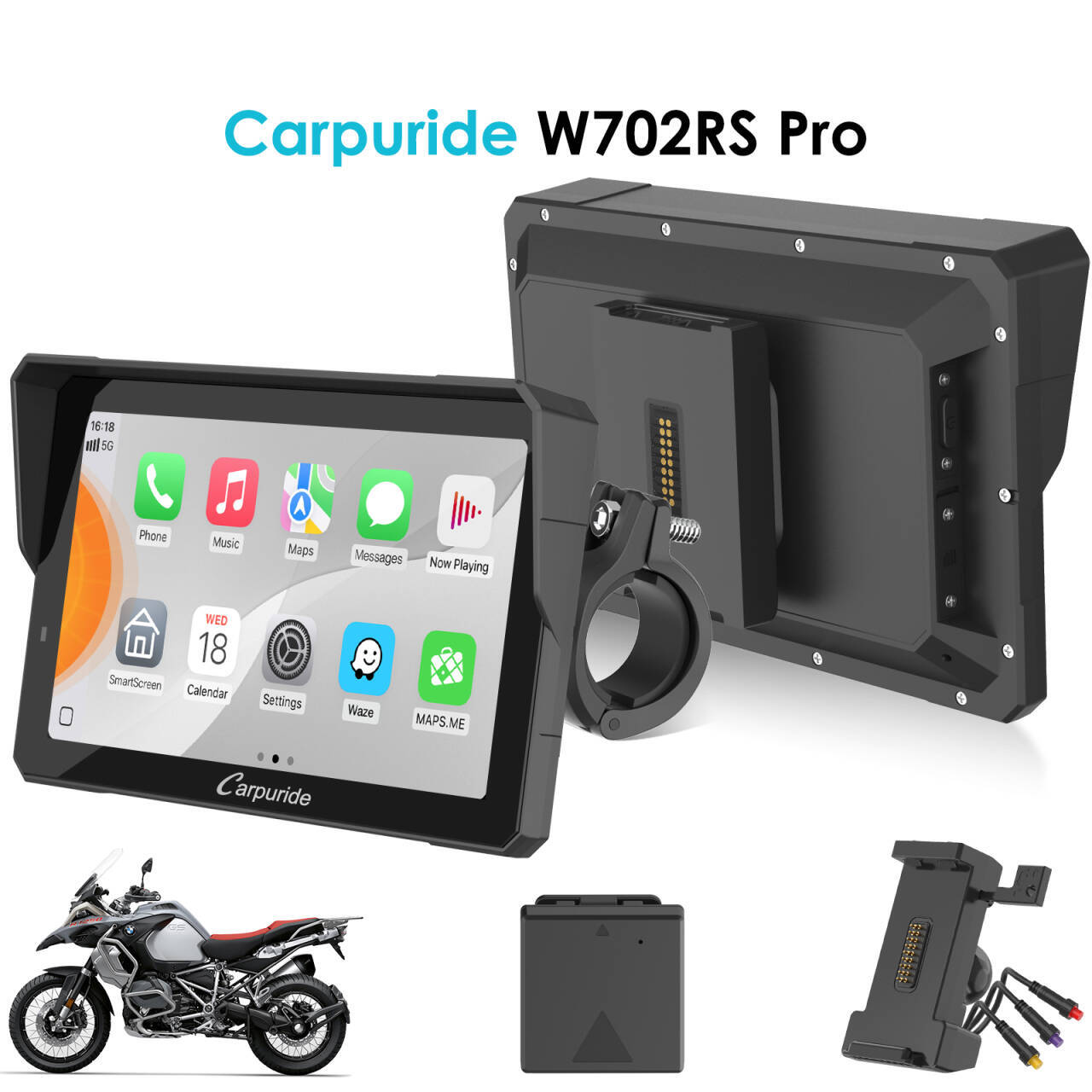 Carpuride 702RS Pro 7 Zoll Motorrad CarPlay-Display mit Radar BSD