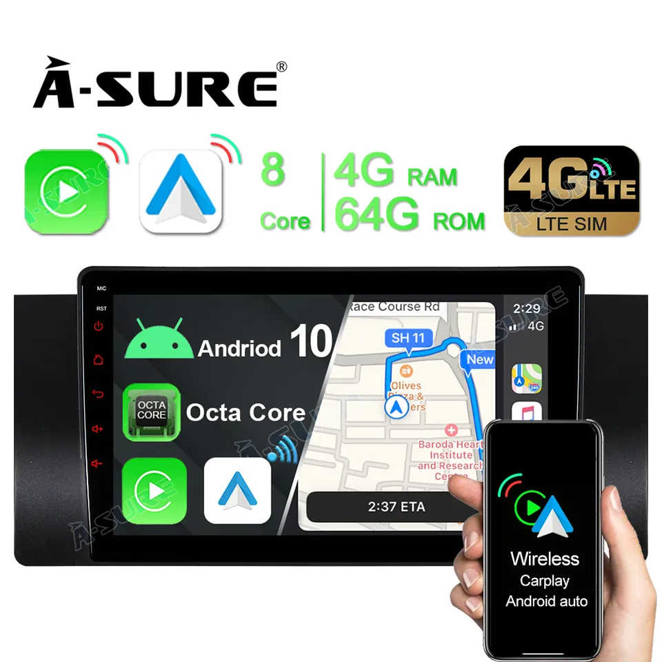 A-Sure GPS car radios E39 Android10 Autoradio 4+64GB Wireless Carplay