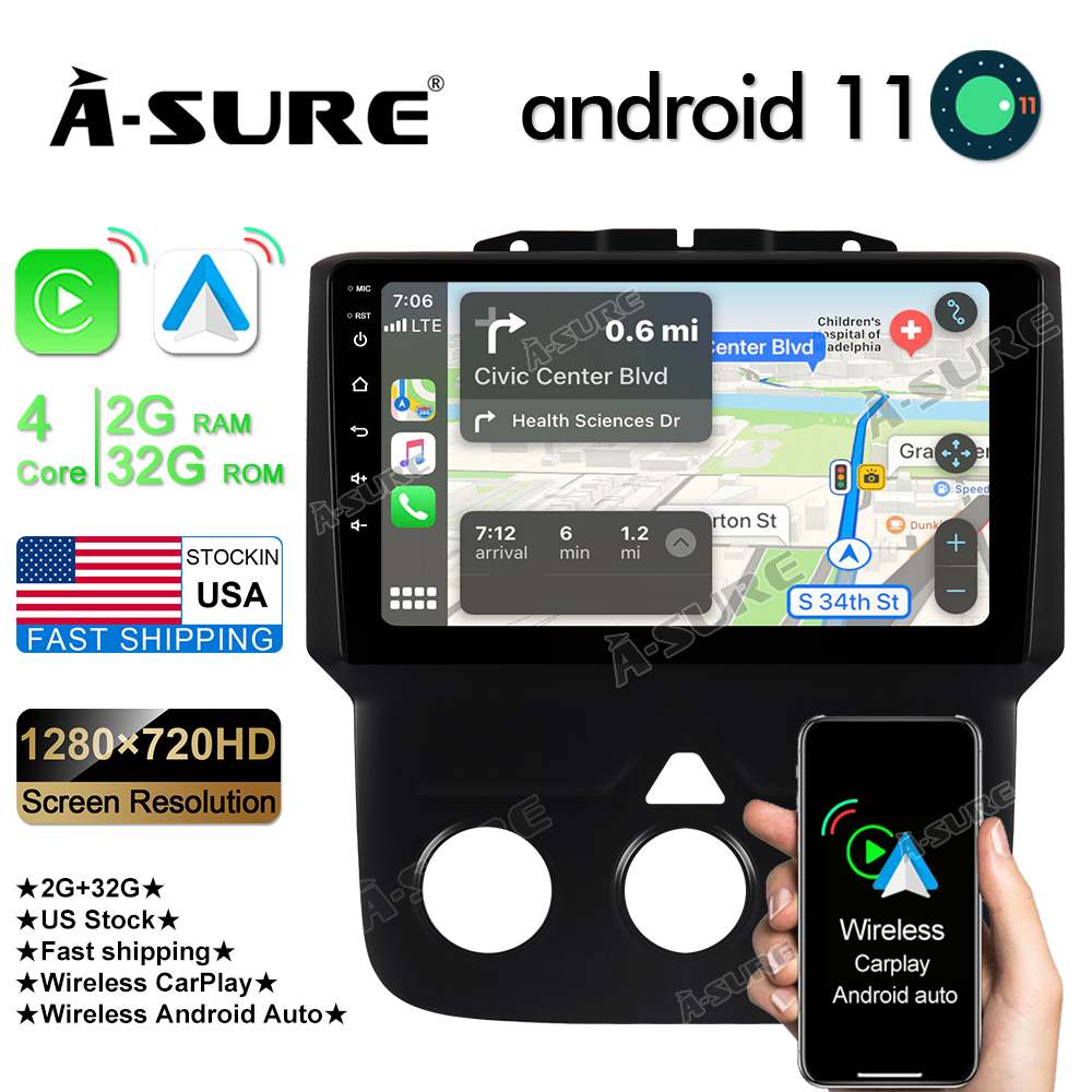A-Sure Dodge Ram Autoradio Android 11 2+32GB Manuelle Klima CarPlay