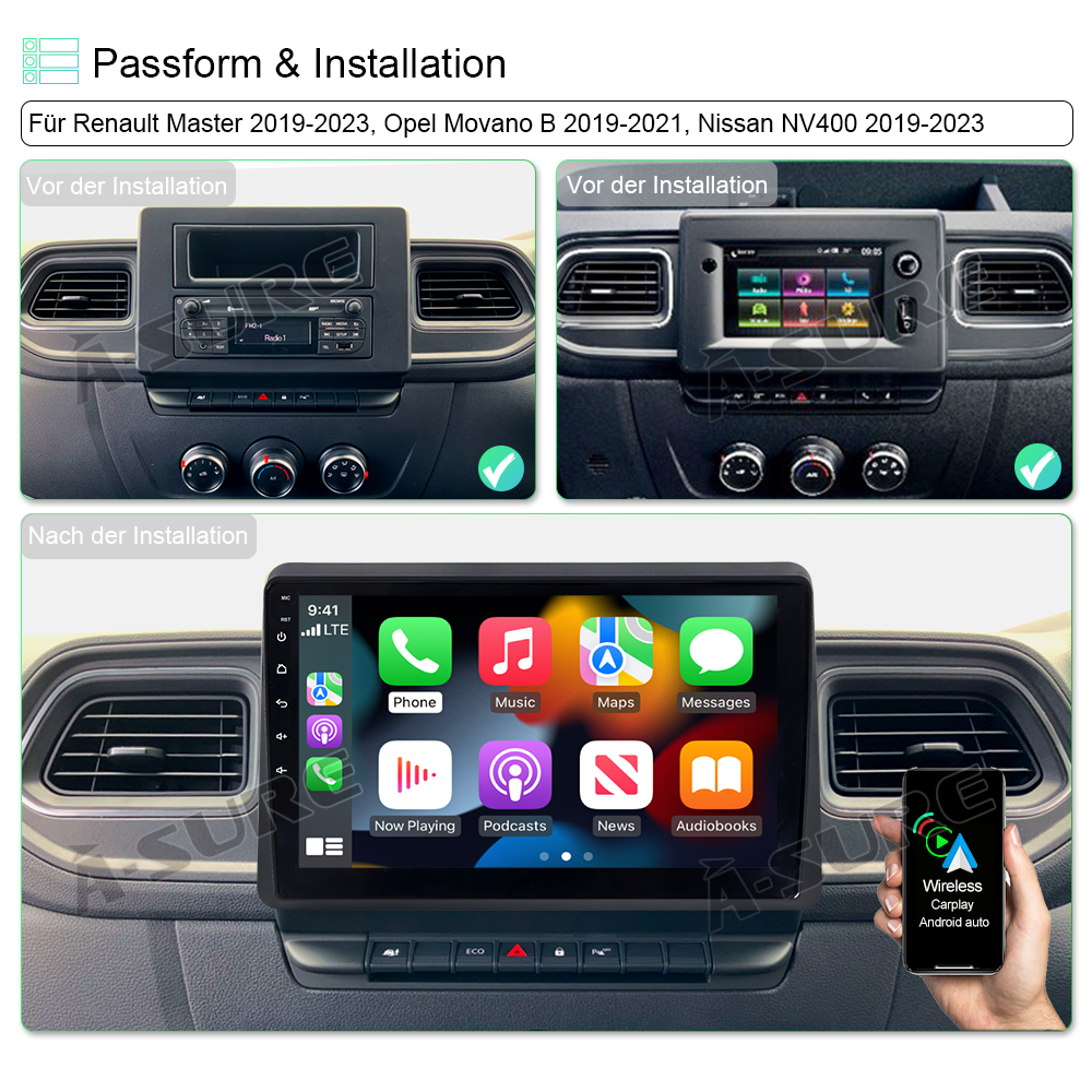 A-Sure GPS car radios Autoradio für Renault Master Movano NV400 4+64GB