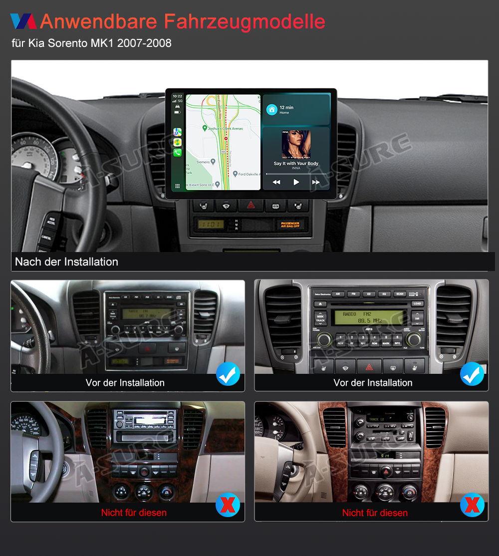 A-Sure Autoradio für Kia Sorento MK1 13,1 Zoll Android 14