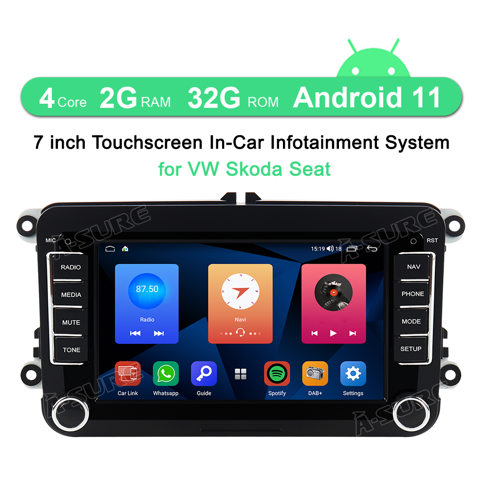 A-Sure GPS 7 Zoll Autoradio Golf 5 6 Passat 2+32GB CarPlay