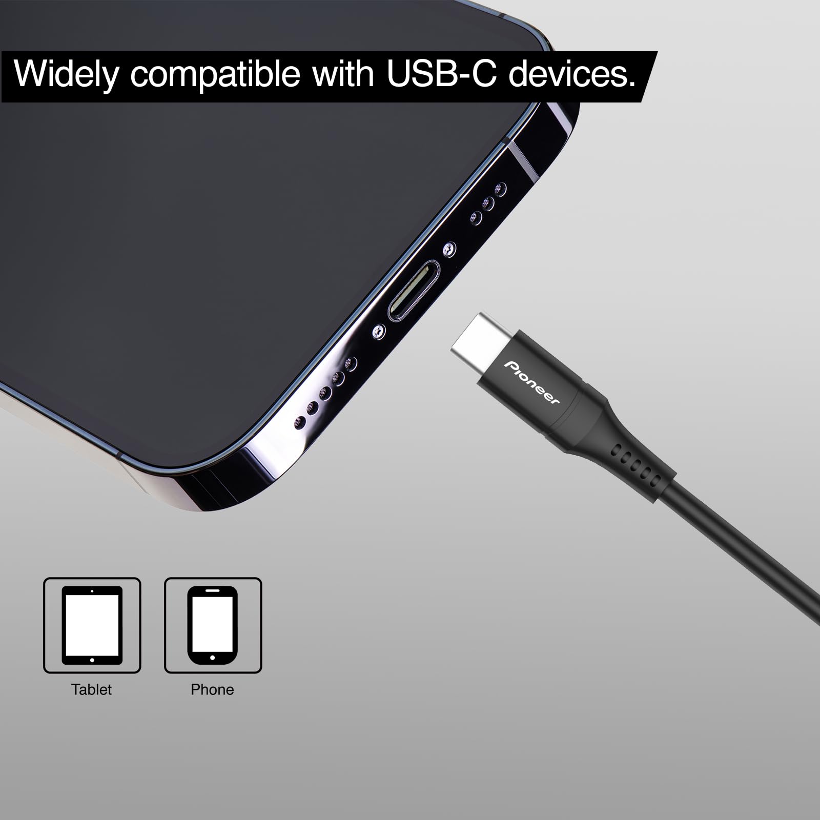 Pioneer CD-U5210CC USB-C Kabel 1m Silikon 60W Auto