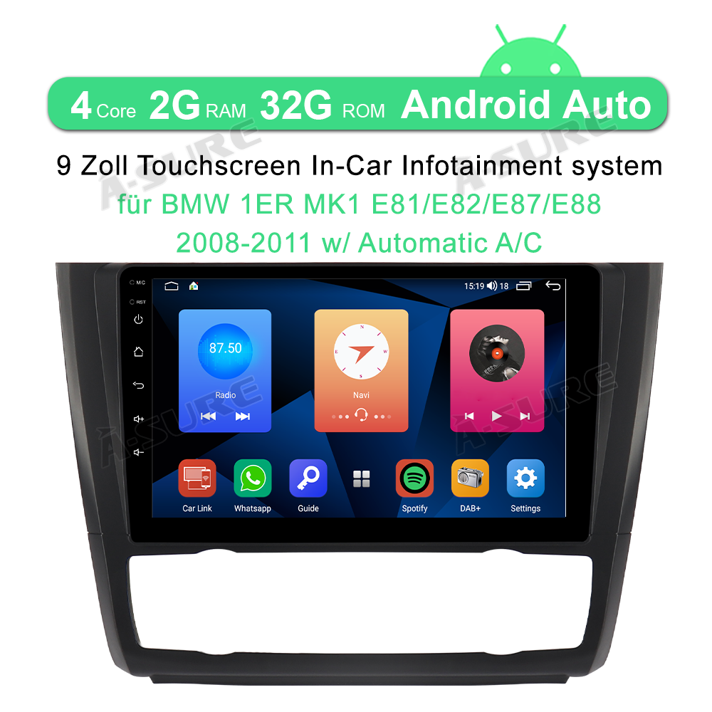 A-Sure GPS Autoradio 9 Zoll 2+32GB für BMW 1er E81 E87