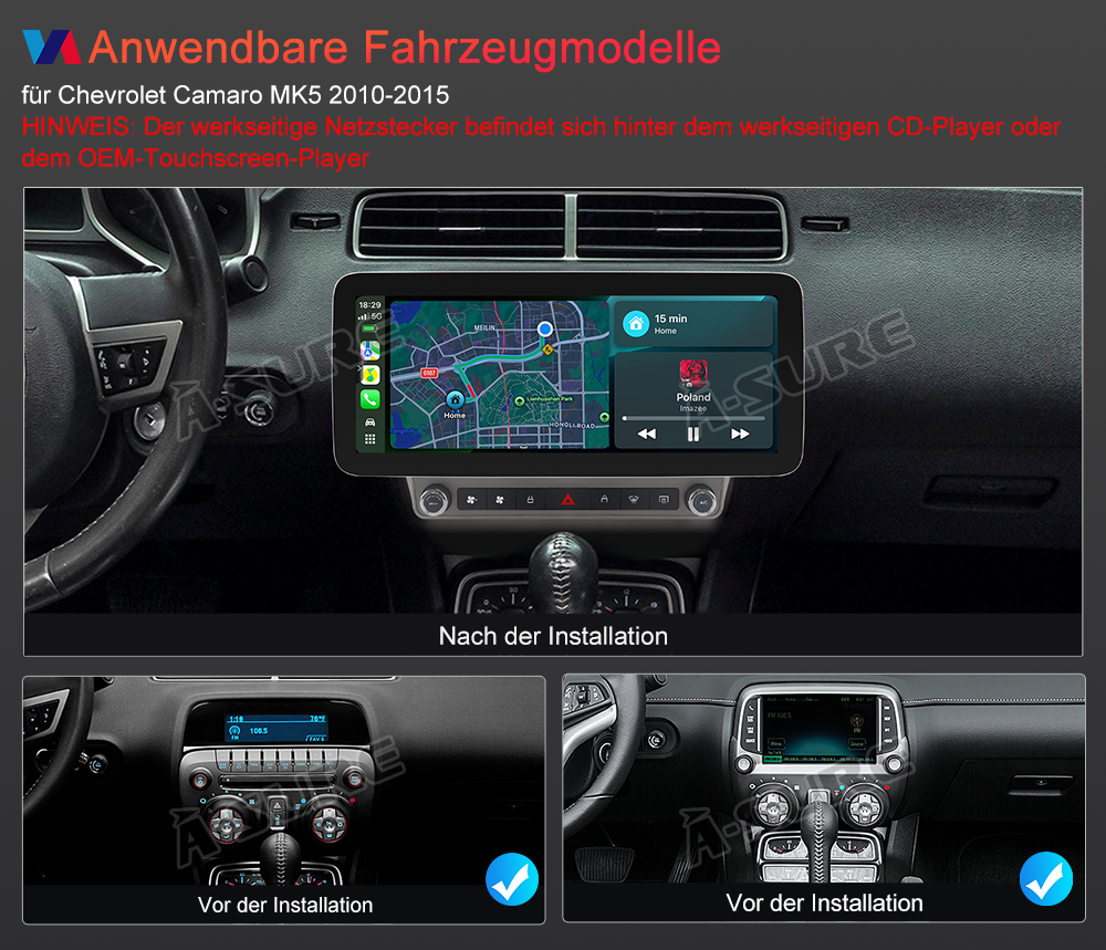 A-Sure GPS Autoradio 12,3 Zoll 4+64GB für Camaro MK5