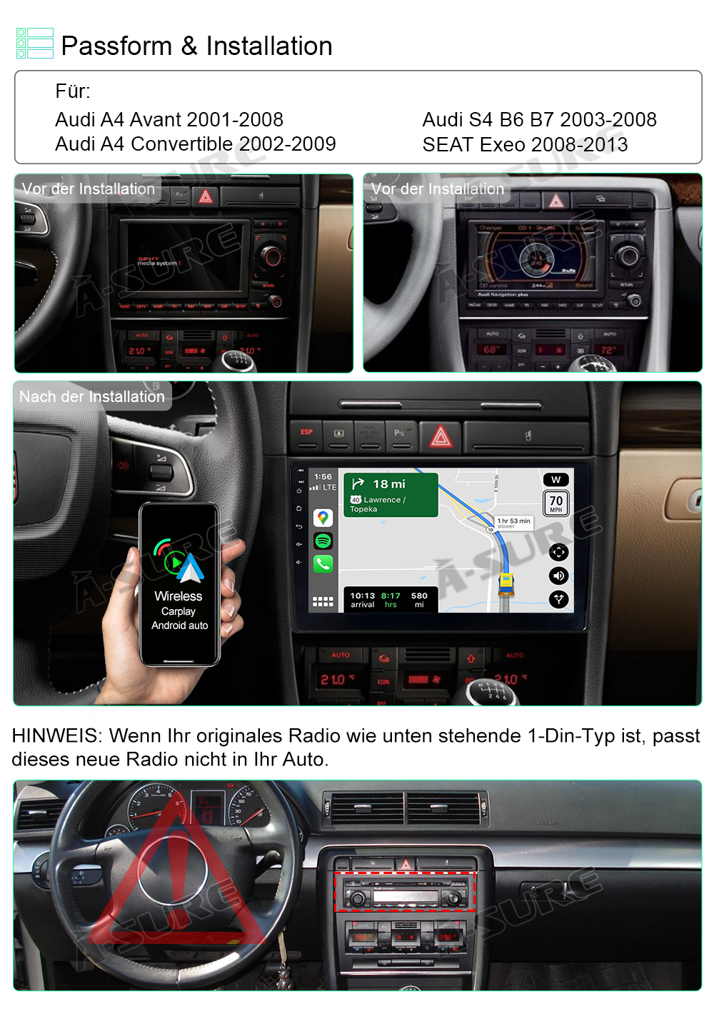 A-Sure GPS car radios Audi A4 B6 B7 Autoradio 4+64GB 4G LTE
