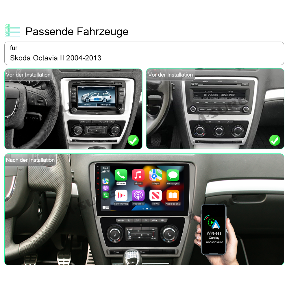 A-Sure GPS 10,1 Zoll Android 10 Autoradio Skoda Octavia 6+128GB