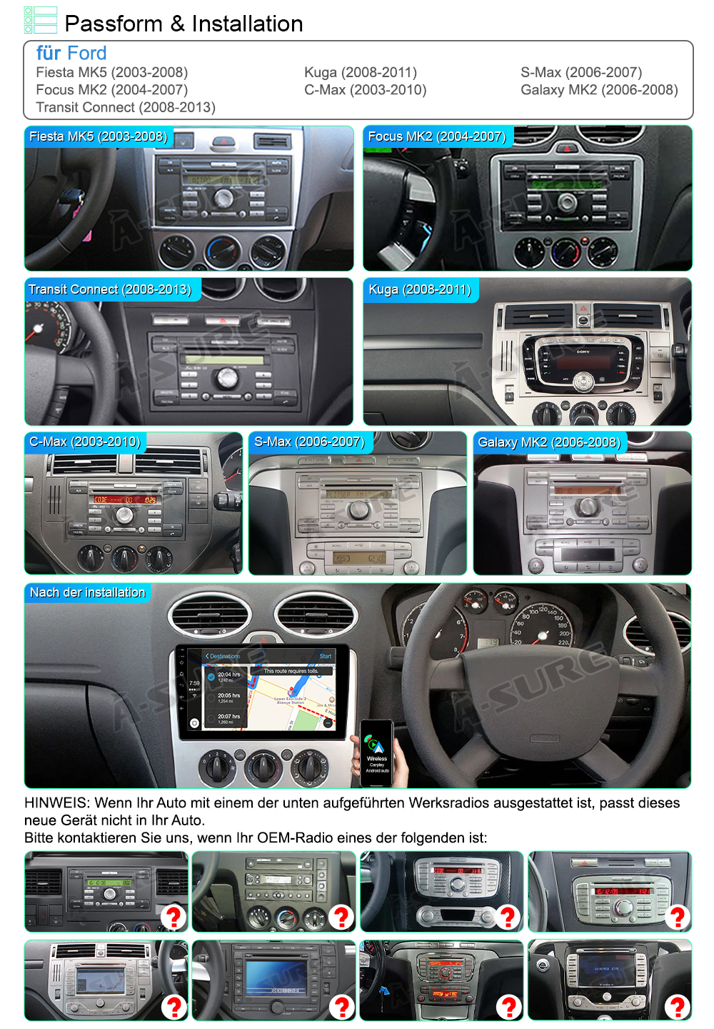 A-Sure GPS car radios Ford Transit Autoradio 9 Zoll 2+32GB