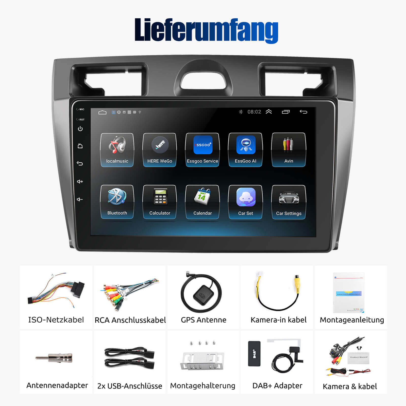 ESSGOO Car Stereo Autoradio 9 Zoll für Ford Fiesta